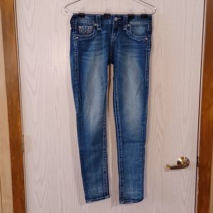 Rock Revival Alivia Jeans, Size 26, Low-Rise, Skinny, Distressed, Bedazzled